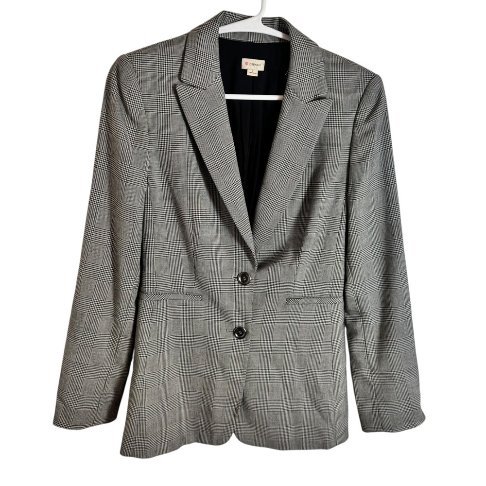 CREMIEUX Womens Plaid Blazer Jacket Gray Black Single‎ Button Business Casual 2
